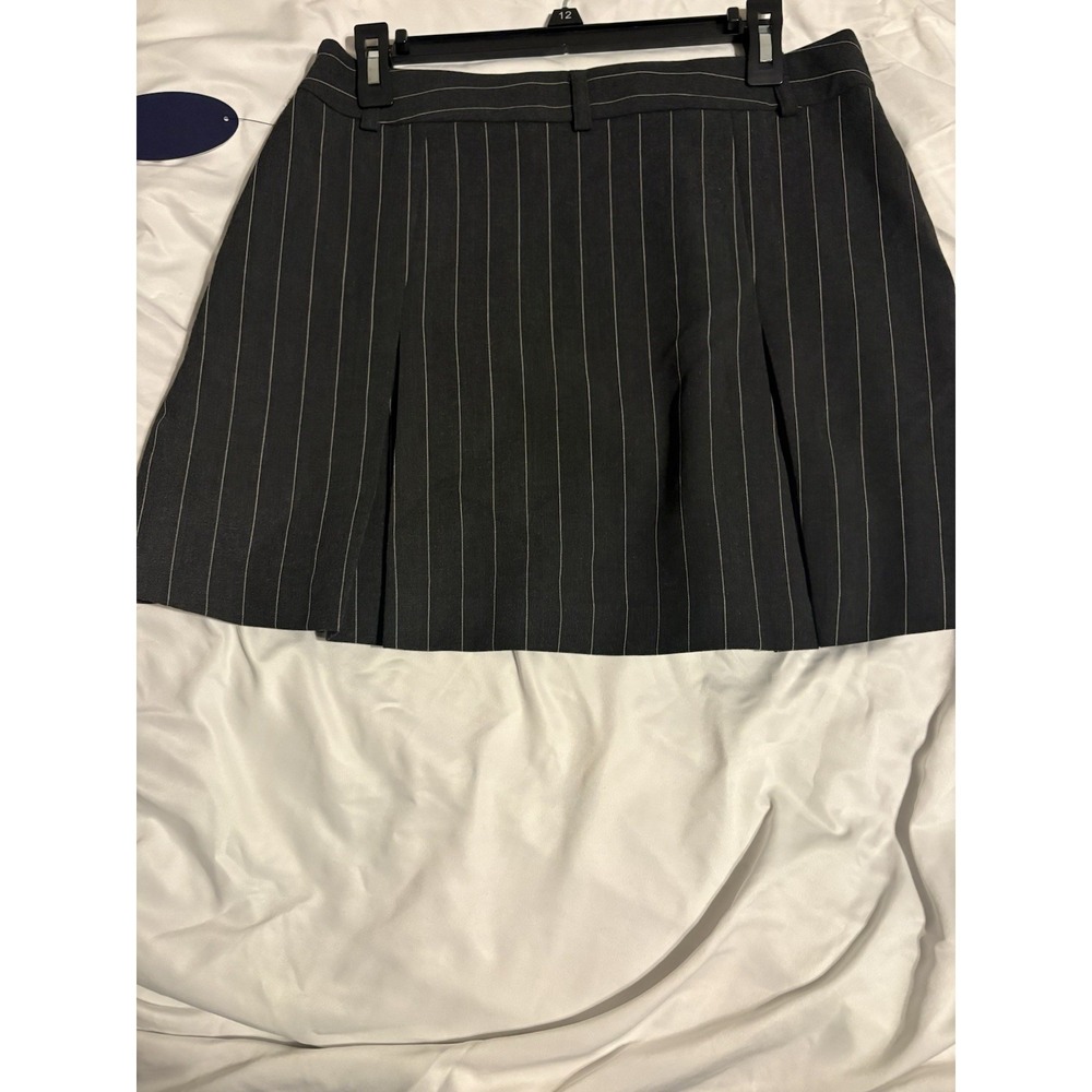 Scoop Womens Grey White Pinstripe Pleated Lined Twill Zip Mini Skirt Size 6 248